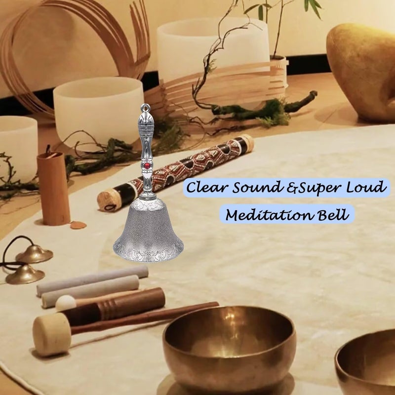 Aonfubu Super Loud Hand Bell, Vintage Ringing Bells,Copper Alloy Call Bell for Wedding, Pet Training,Dinner, Meditation,Service,Classroom and Musical Teaching,Silver - Image 3